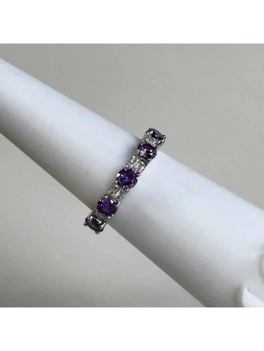 Bomb Party Ring Band RG73706 “FINDING MY WAY” Amethyst CZ on Rhodium - Sz 9